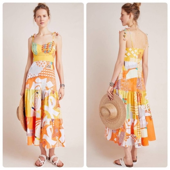 NEW Anthropologie size XS Geisha Designs Margarella Maxi Orange Yellow White - Picture 2 of 11
